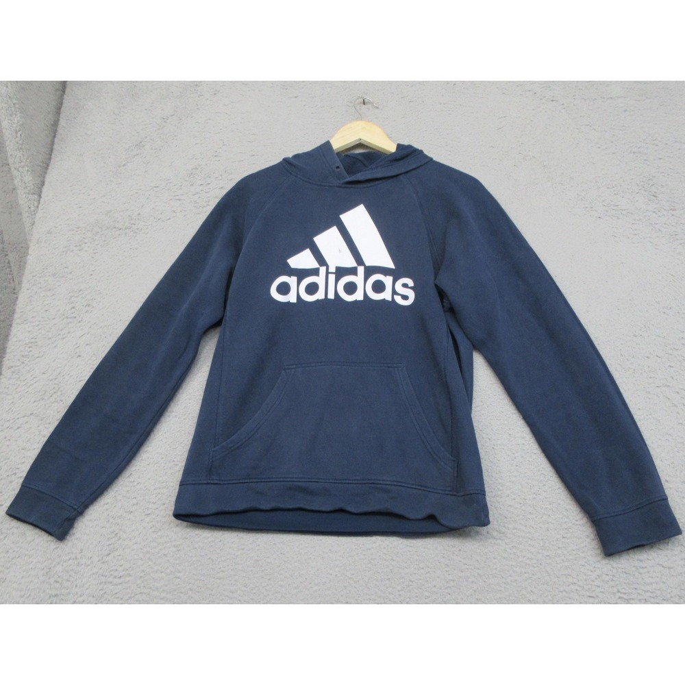 Adidas Fleece Pullover Hoodie Men S Blue Big Logo Sweatshirt Streetwear Athletic